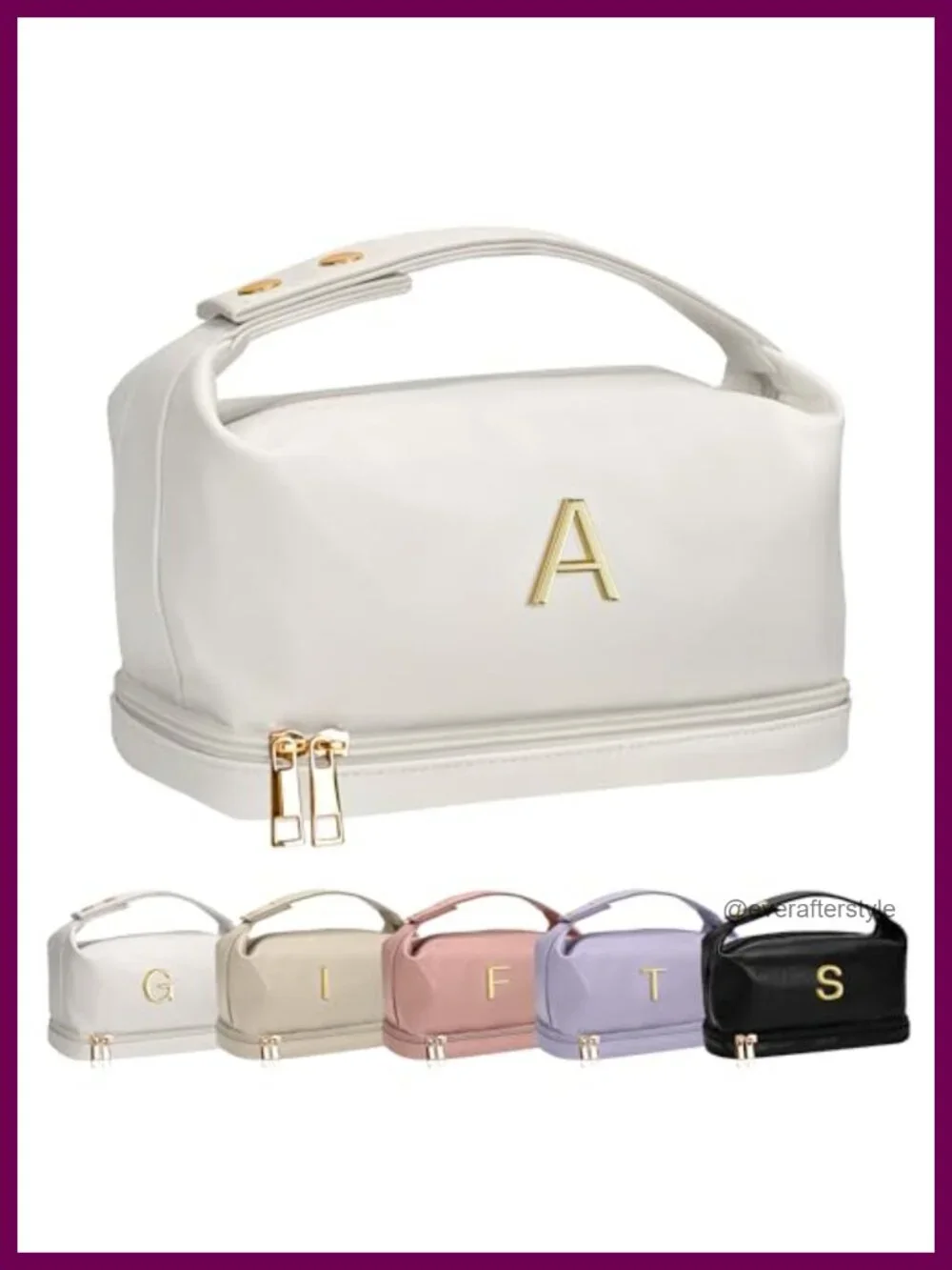 Double Layer Personalized Cosmetic Bag Monogrammed Makeup Toiletry PU Leather